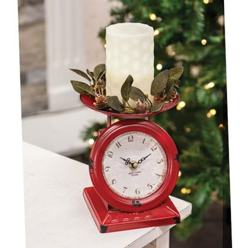 Vintage-Style Wine Red Old Town Scale Clock