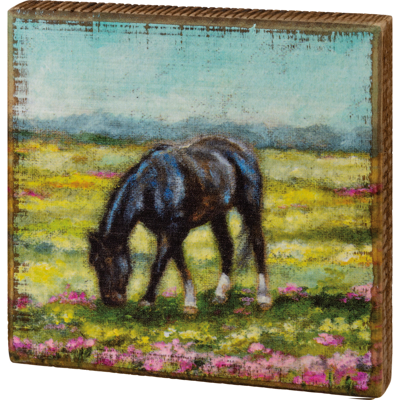 Horse in the Floral Field Block Sign