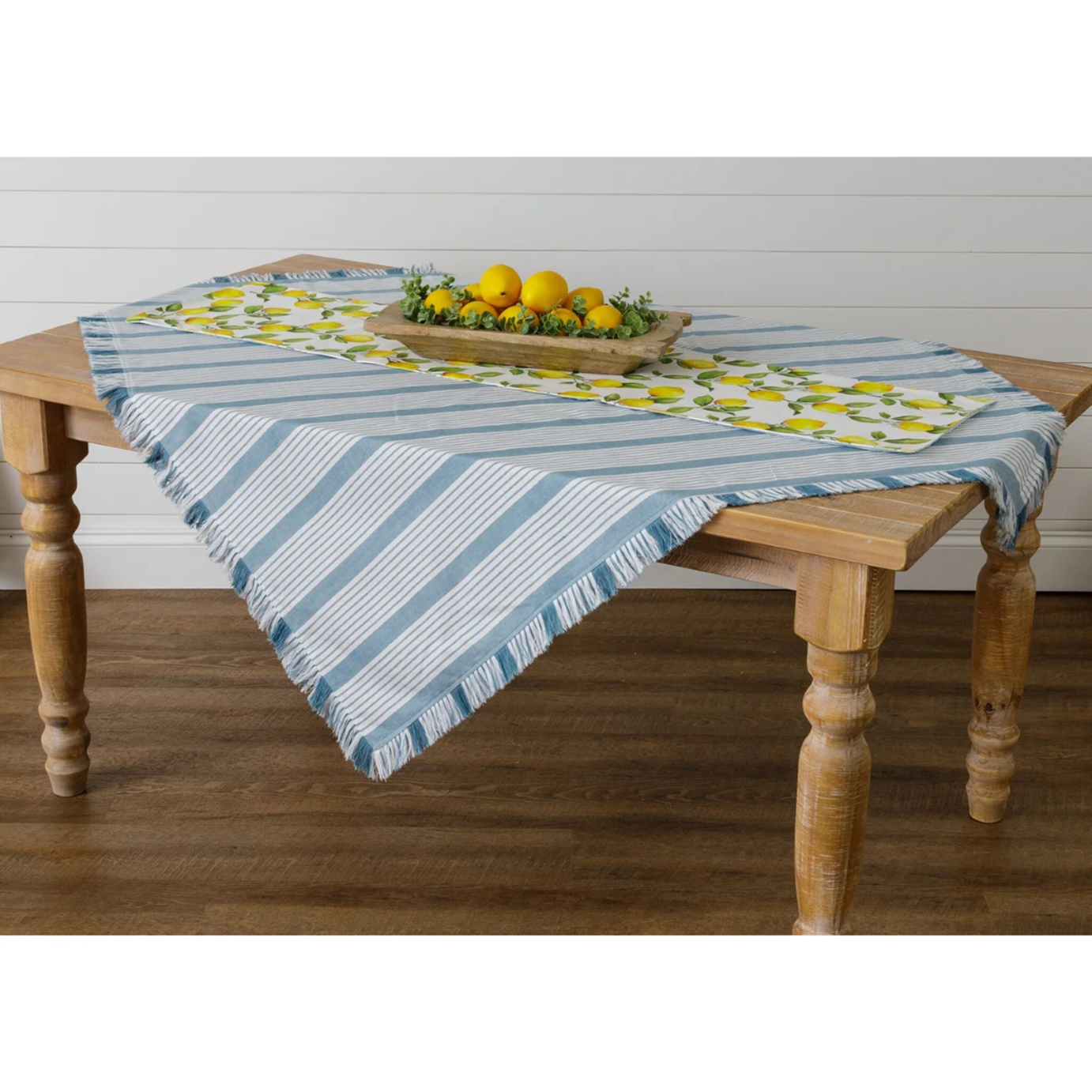 Blue Grain Sack Stripe 52" Square Table Cloth