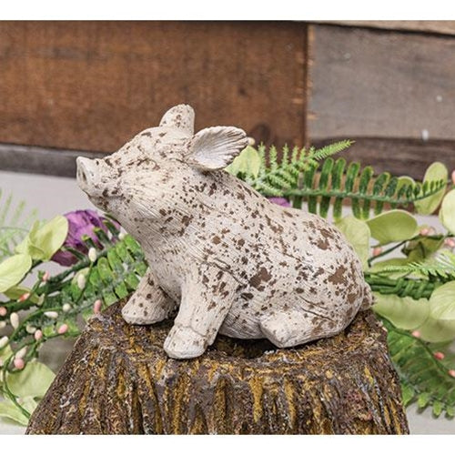 Distressed Resin Garden Pig Figure