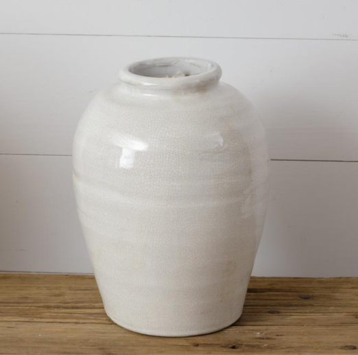 💙 White Crackled 10" Stoneware Vase