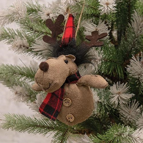 💙 Moose with Buffalo Plaid Scarf Plush Ornament