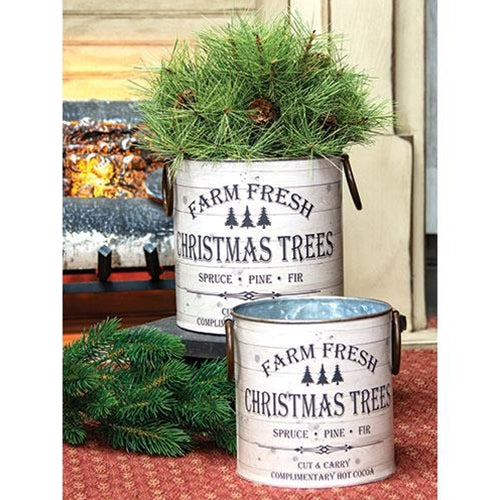 Set of 2 Farm Fresh Christmas Trees Buckets