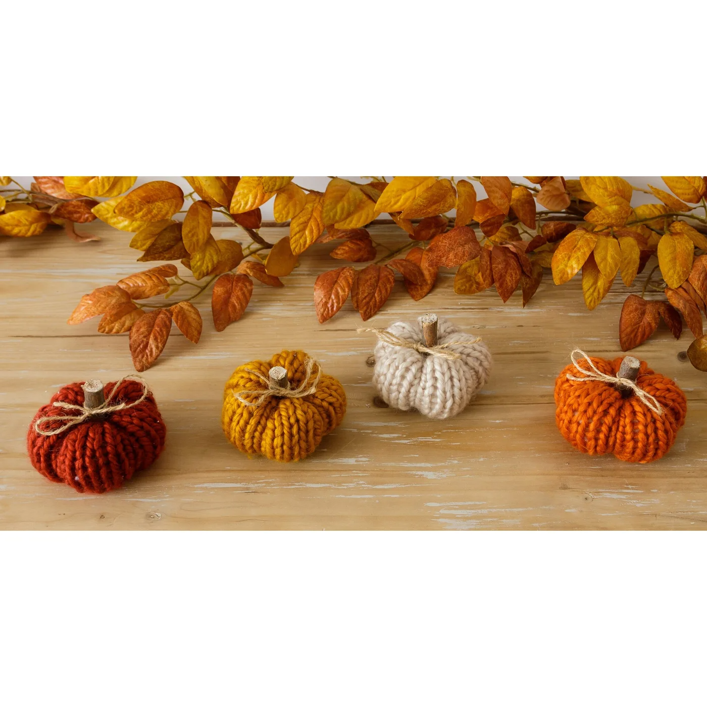 Set of 4 Fall Hued Sweater Knit Mini Pumpkins