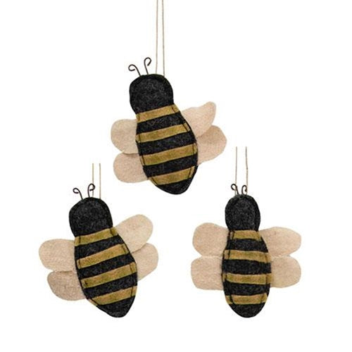 Set of 3 Mini Bee Fabric Ornaments