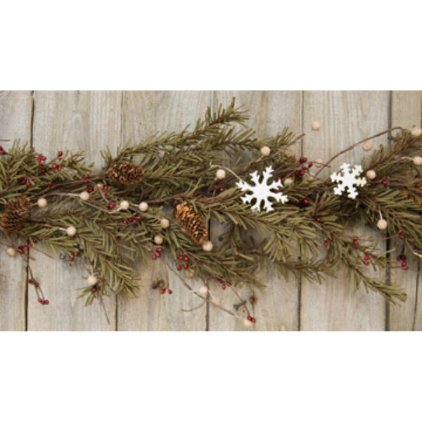 💙 Pine & Snowflakes 4 ft Faux Garland