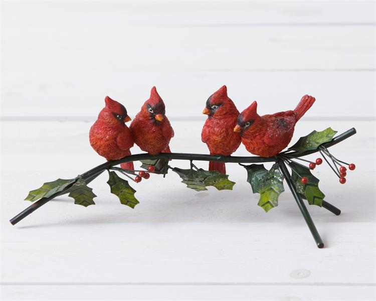 Red Cardinals on a Holly Branch Decoration