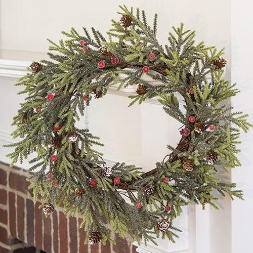 Mountain Pine with Red Berries 18" Faux Wreath