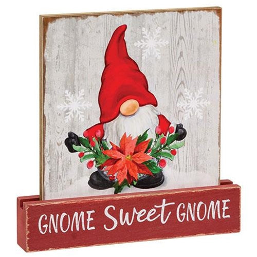 Gnome Sweet Gnome Christmas Wood Block 7.25" H