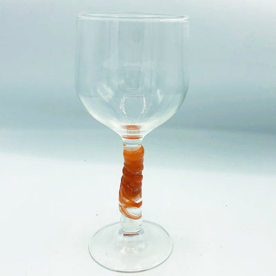 💙 Clear Wine Glass With Orange Swirl Stem