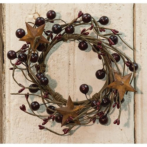 Burgundy Berry with Rusty Stars 9" Small Wreath Ring