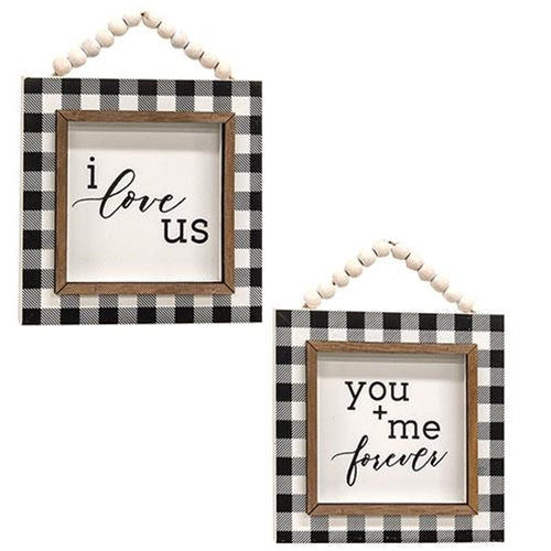 You + Me Forever I Love Us Beaded Buffalo Check Beaded Signs