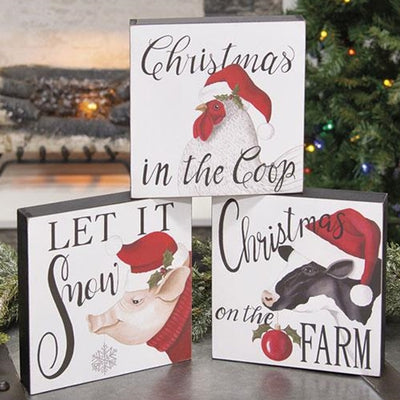 Set of 3 Farm Critter Christmas Box Signs Pig Cow Sheep
