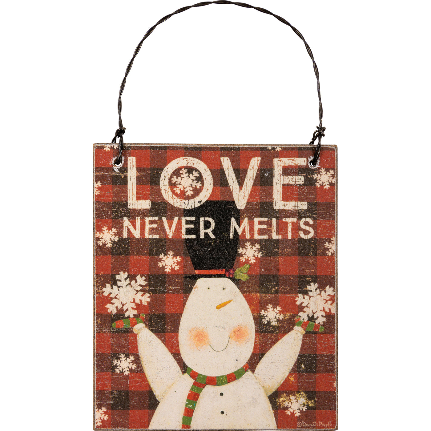 Set of 3 Love Never Melts Snowmen Buffalo Plaid Ornaments