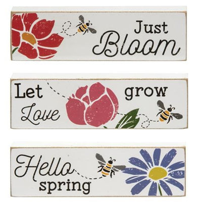 💙 Set of 3 Spring Mini Stick Signs - Just Bloom, Let Love Grow, Hello Spring