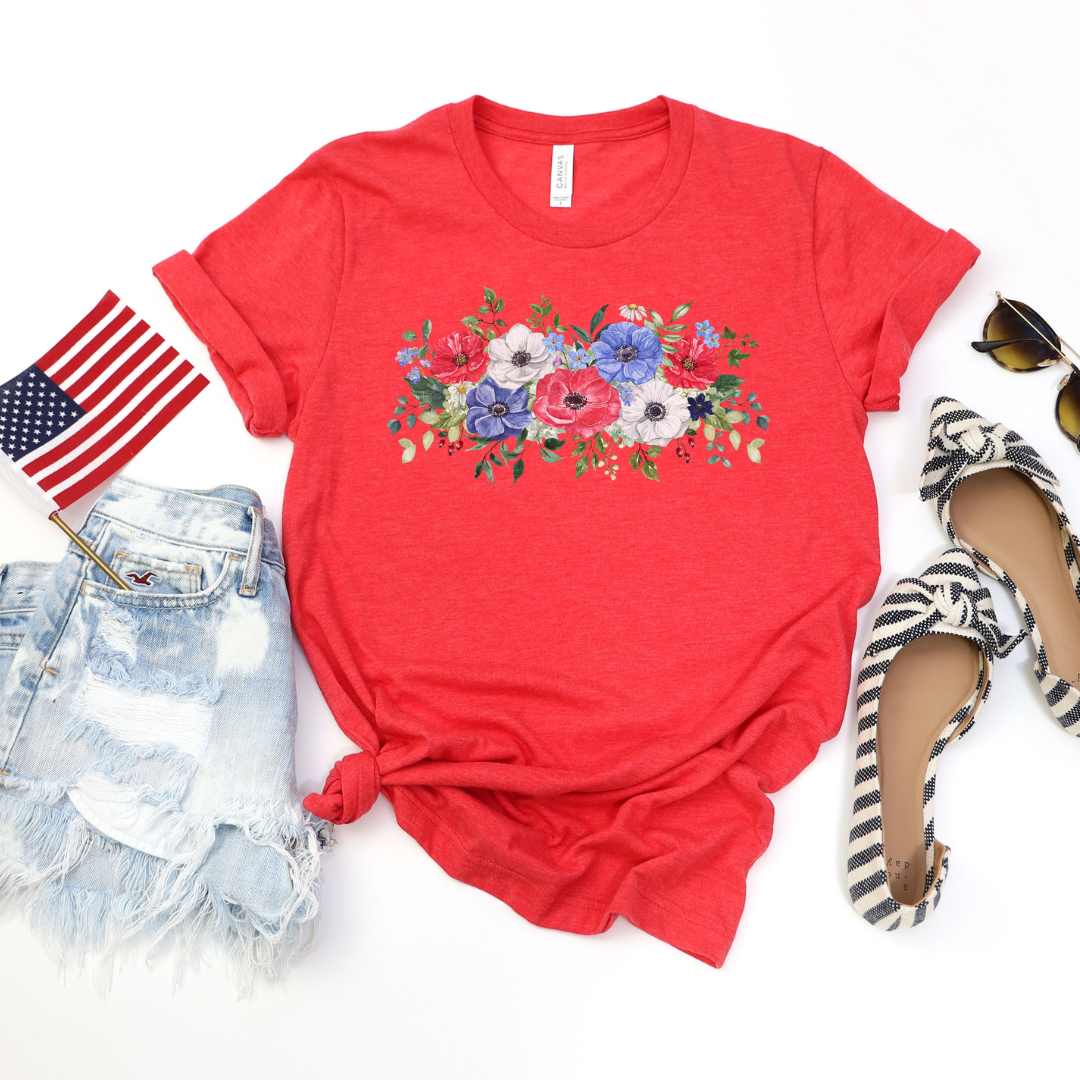 💙 Red White and Blue Poppies T-Shirt - 🎆 4th of July Collection