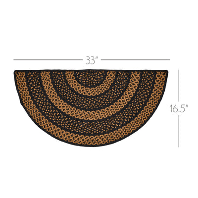 Black & Tan Jute Rug Half Circle With Pad 16.5" x 33"