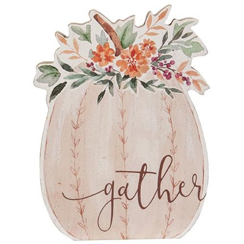 Gather Watercolor White Pumpkin Chunky Sitter Sign