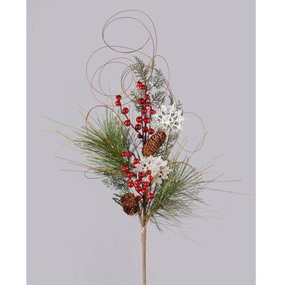 Berries & Glittered Snowflakes Faux Pine Branch