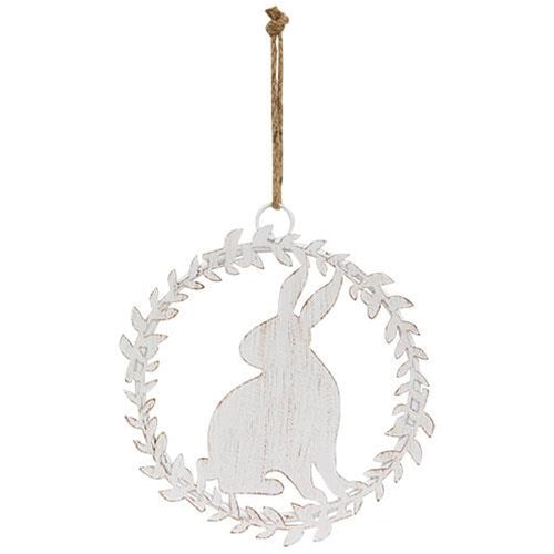 Cottage Chic Metal Hanging Bunny in Wreath