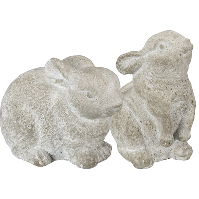 Set of 2 Cement Small Bunny Figures