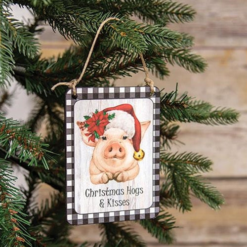 Christmas Hogs & Kisses Pig Rectangle Ornament