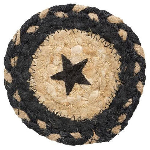 Braided Black Star Jute Coaster 4.75" diameter