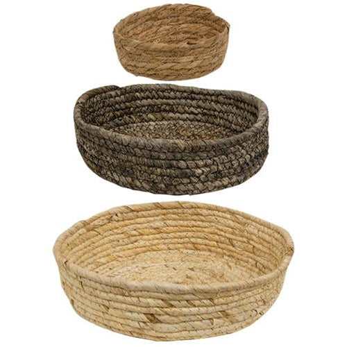 Set of 3 Corn Husk Rope Basket Trays