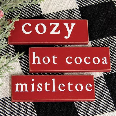 💙 Cozy Mistletoe Hot Cocoa Set of 3 Mini Block Signs