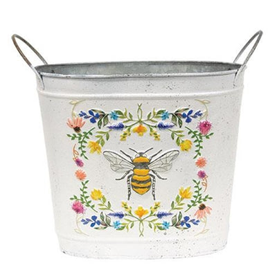 Honeybee Floral Oval Distressed Bucket