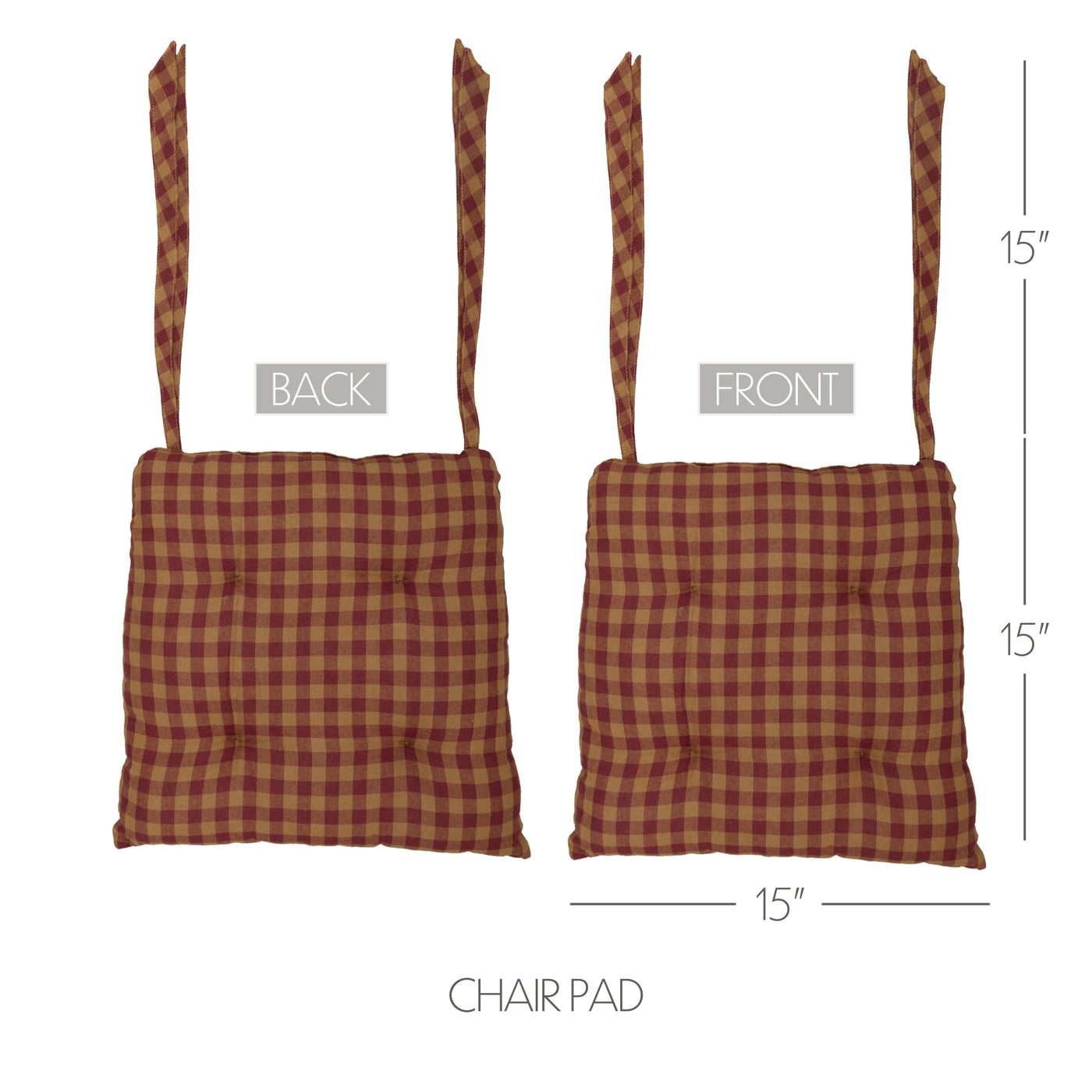 Burgundy And Tan Check Chair Pad With Tie Ons
