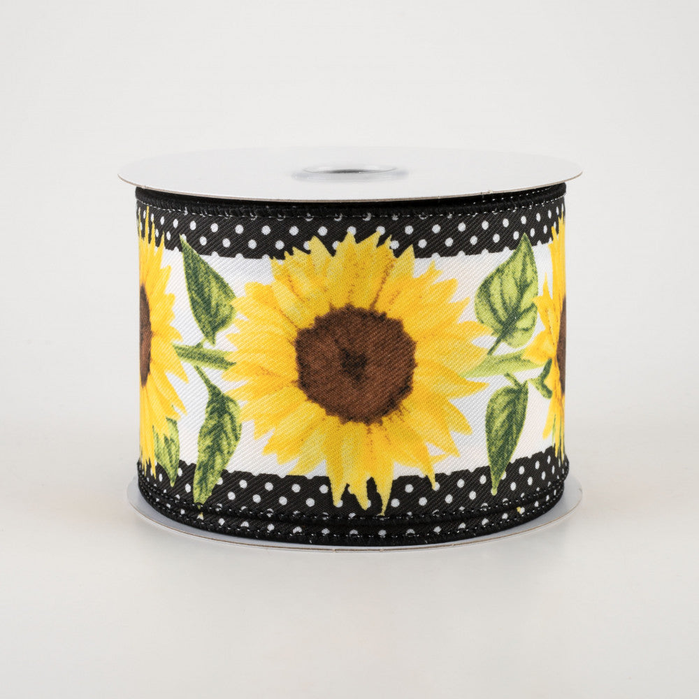 💙 Sunflowers and Polka Dots Ribbon 2.5" x 10 yards
