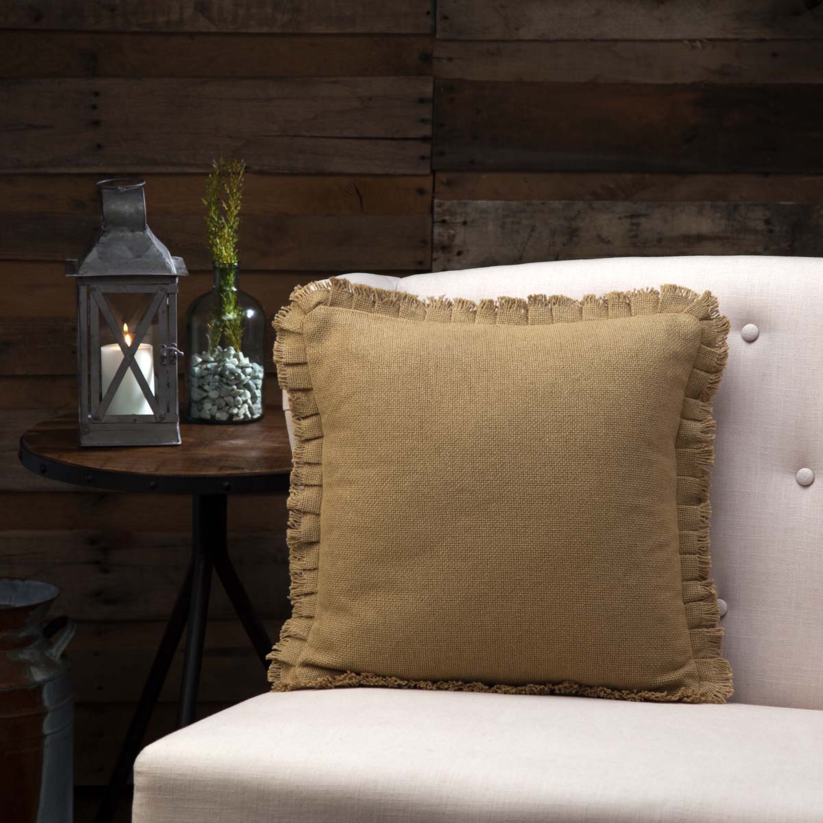 Burlap Natural 16" Pillow With Fringed Ruffle