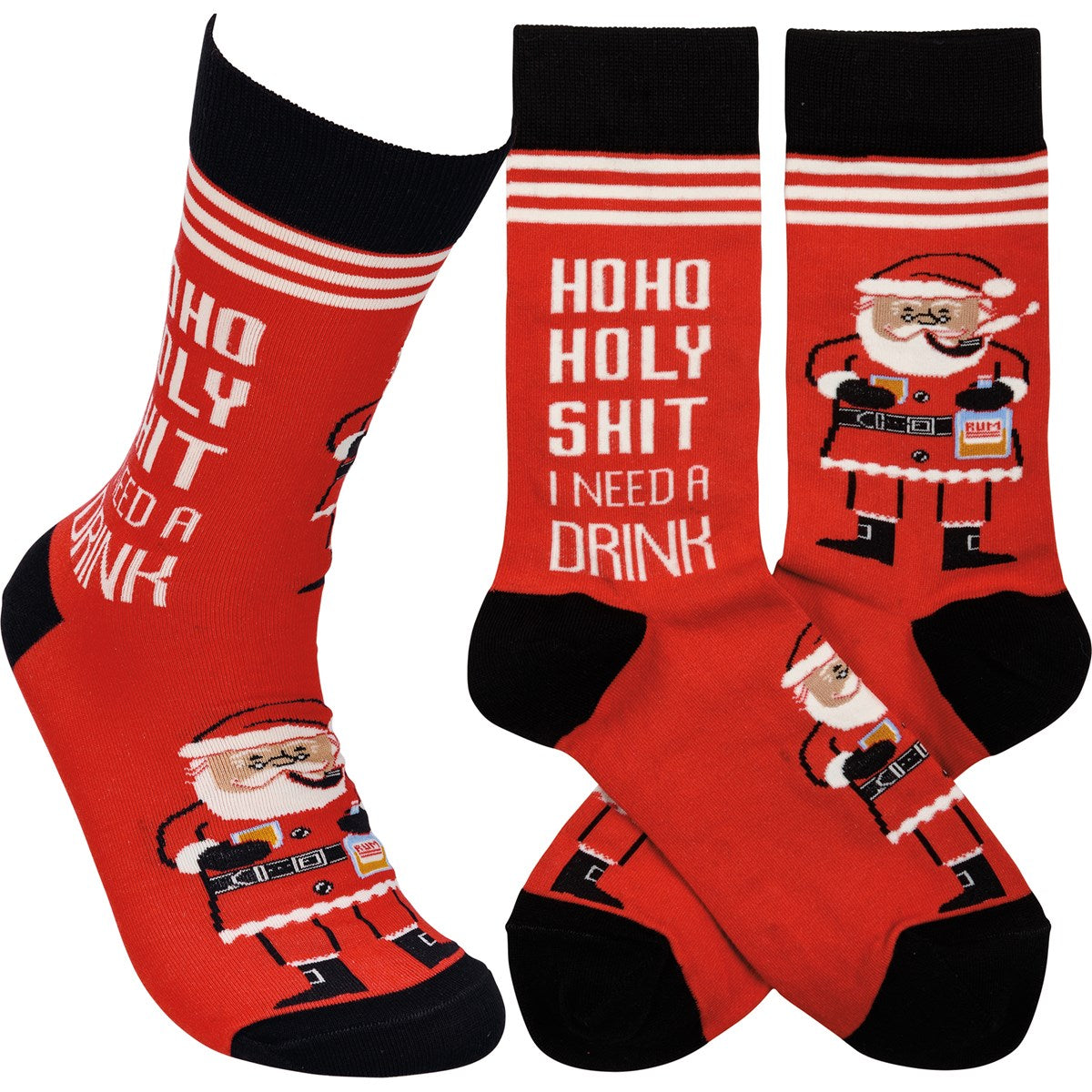 Ho Ho Holy Sh*!  I Need A Drink Santa Christmas Socks