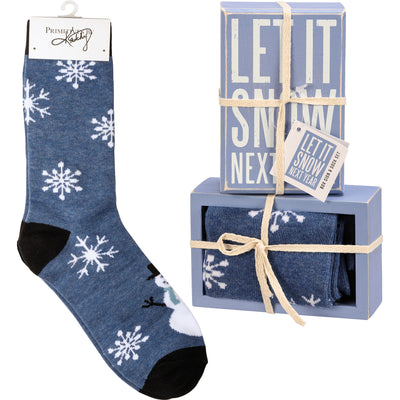 Let It Snow Next Year Box Sign & Sock Set