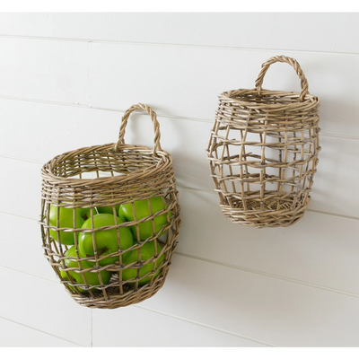 Set of 2 Hanging Open Weave Willow Baskets