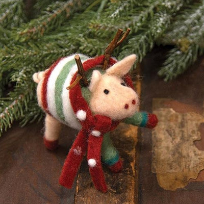 Pig with Striped Christmas Sweater Felt Ornament