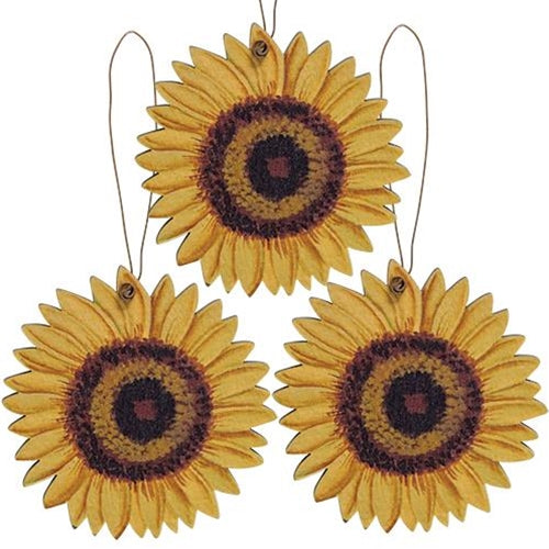 Set of 3 Wooden Sunflower Ornaments