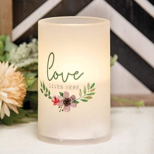 Love Lives Here 5" Timer Pillar Candle