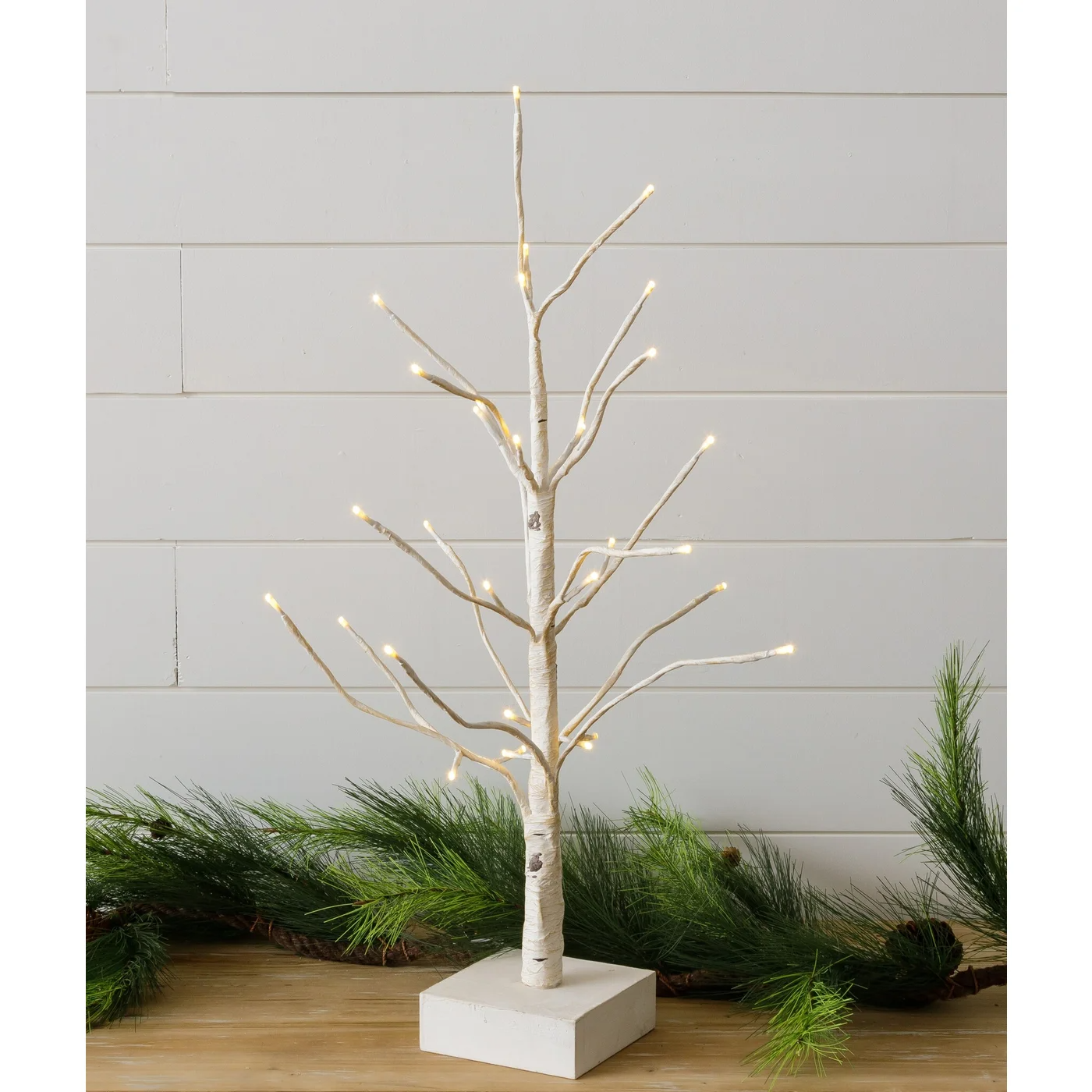 Bare Branched White Birch Winter Lighted Tree 25" H