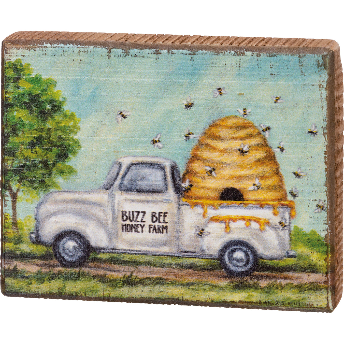 HAPPY BIRTHDAY🎂 💙 Bees Buzz Bee Honey Farm Small Wood Block Sign