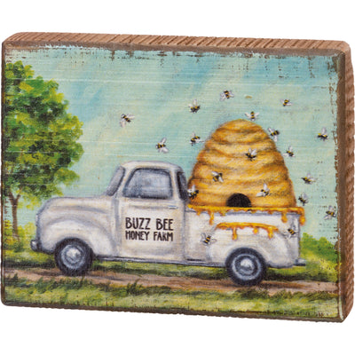 💙 Bees Buzz Bee Honey Farm Small Wood Block Sign