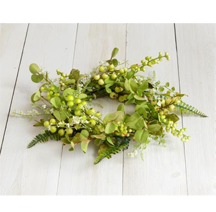 Green Berries and Blended Foliage 15" Faux Wreath