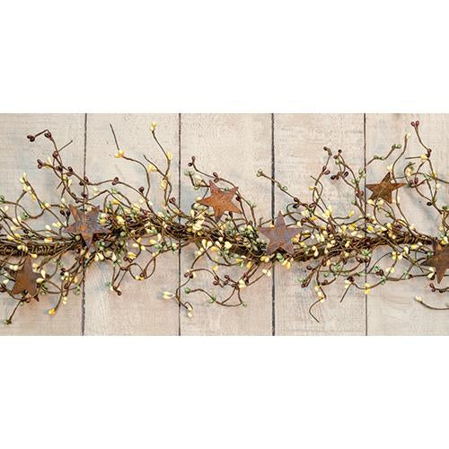 Coffee Bean Mix Pip Berry 40" Garland With Stars