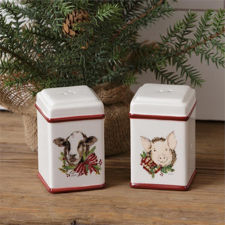 Farmhouse Christmas Cow and Pig Salt and Pepper Shakers