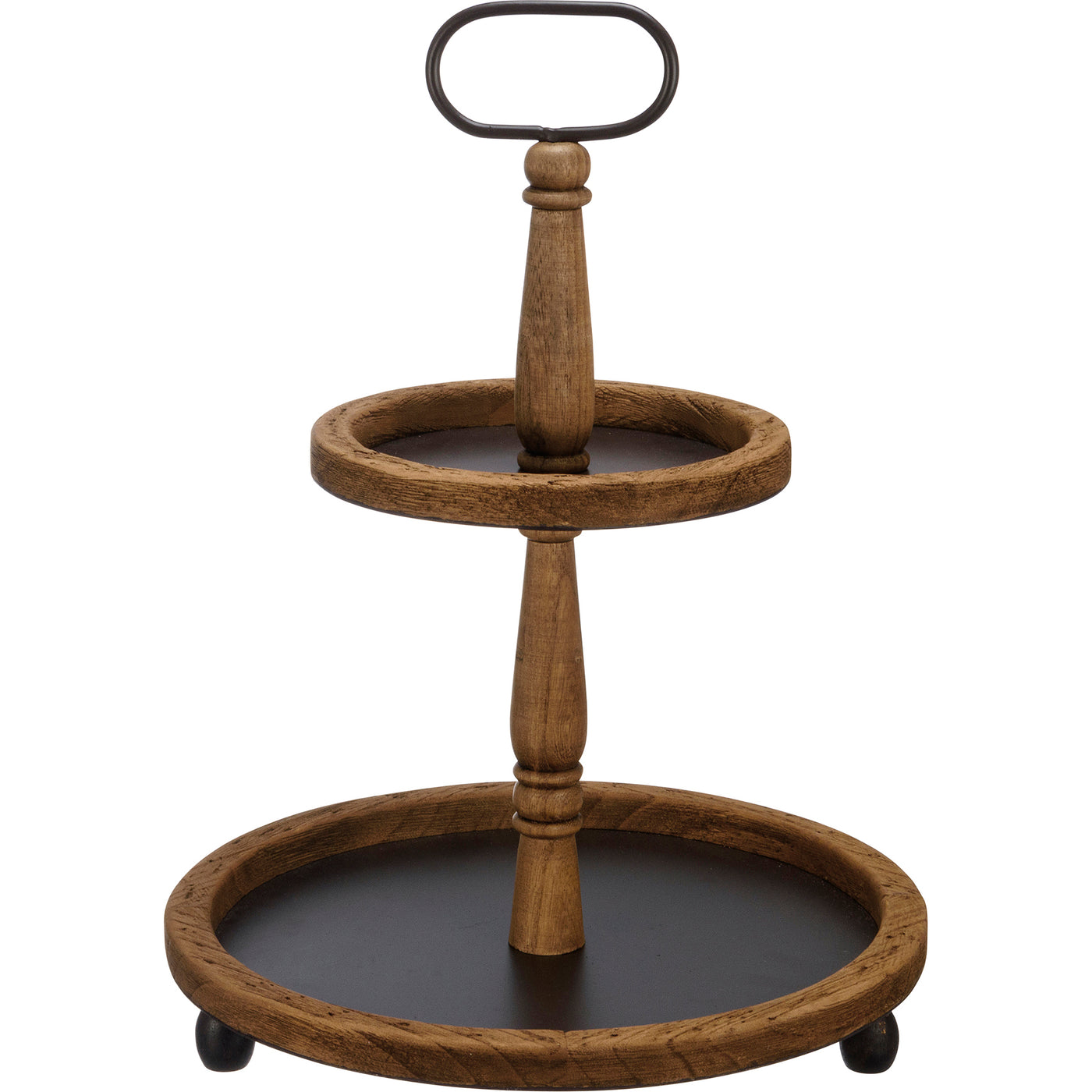 Two Tiered Round Dark Wood Tray