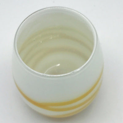 Handblown White Vase with Yellow Swirl Design
