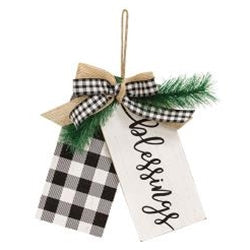 Blessings Buffalo Plaid with Evergreen Wooden Hanging Tags