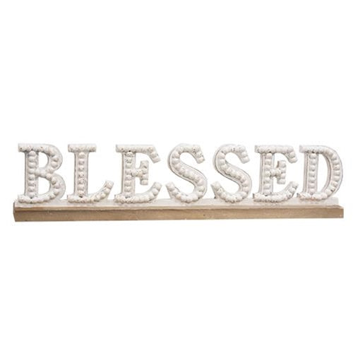 Blessed Beaded White Wood Sitter 23.5"