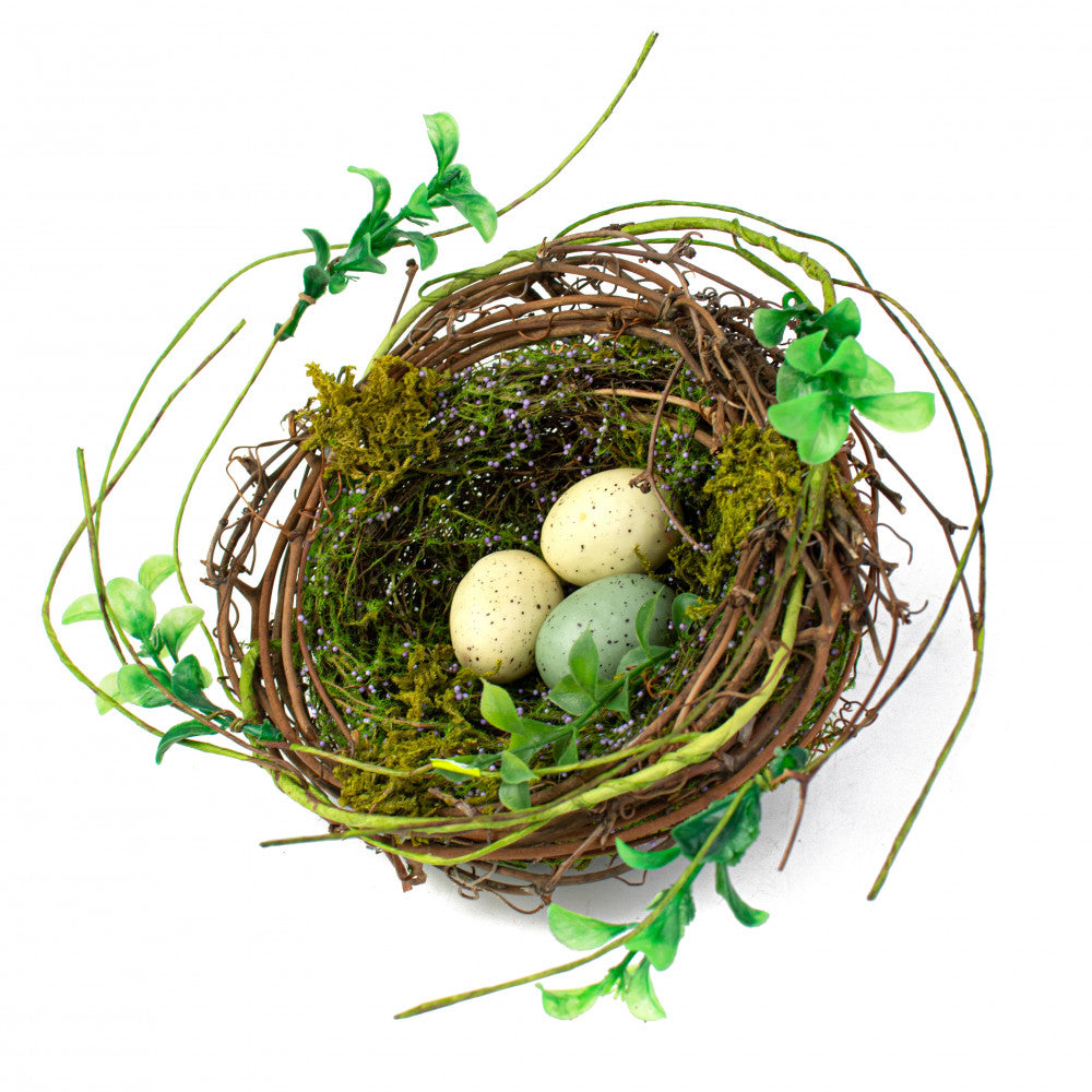 💙 Twiggy Bird Nest Decor with Eggs 6.5"